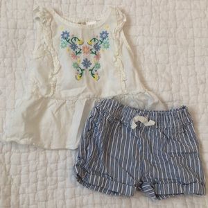 Carters baby girl, embroidered top and shorts, 6mo